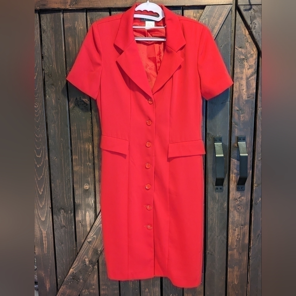 Harve Bernard vintage 80s button front red dress, size 10